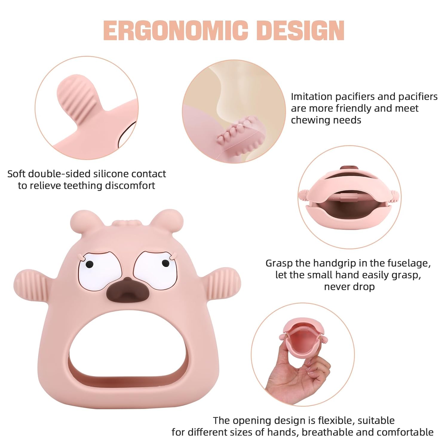 Juguetes de dentición para bebés de 0 a 6 a 12 meses, mordedor para bebés que nunca se caen para aliviar la dentición, manoplas de mano de silicona