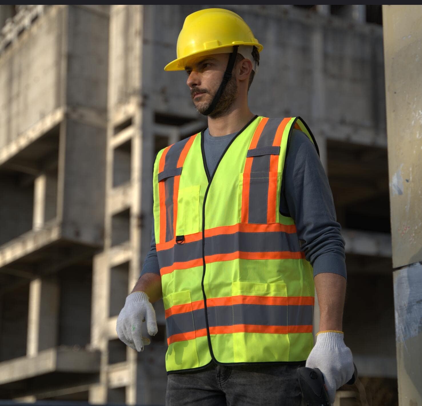 Chaleco de seguridad con múltiples bolsillos, 5 piezas, reflectante y de alta visibilidad para el trabajo, construcción, estacionamiento, almacén,