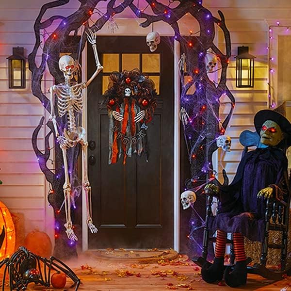 kemooie Paquete de 2 240 luces LED solares de Halloween de 78 pies para exteriores, decoraciones de Halloween impermeables al aire libre con 8 modos