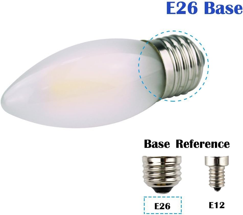 Bombilla LED C35 para candelabro, 2 W regulable, equivalente a incandescente de 25 W, luz blanca cálida de alto CRI, carcasa de vidrio esmerilado,