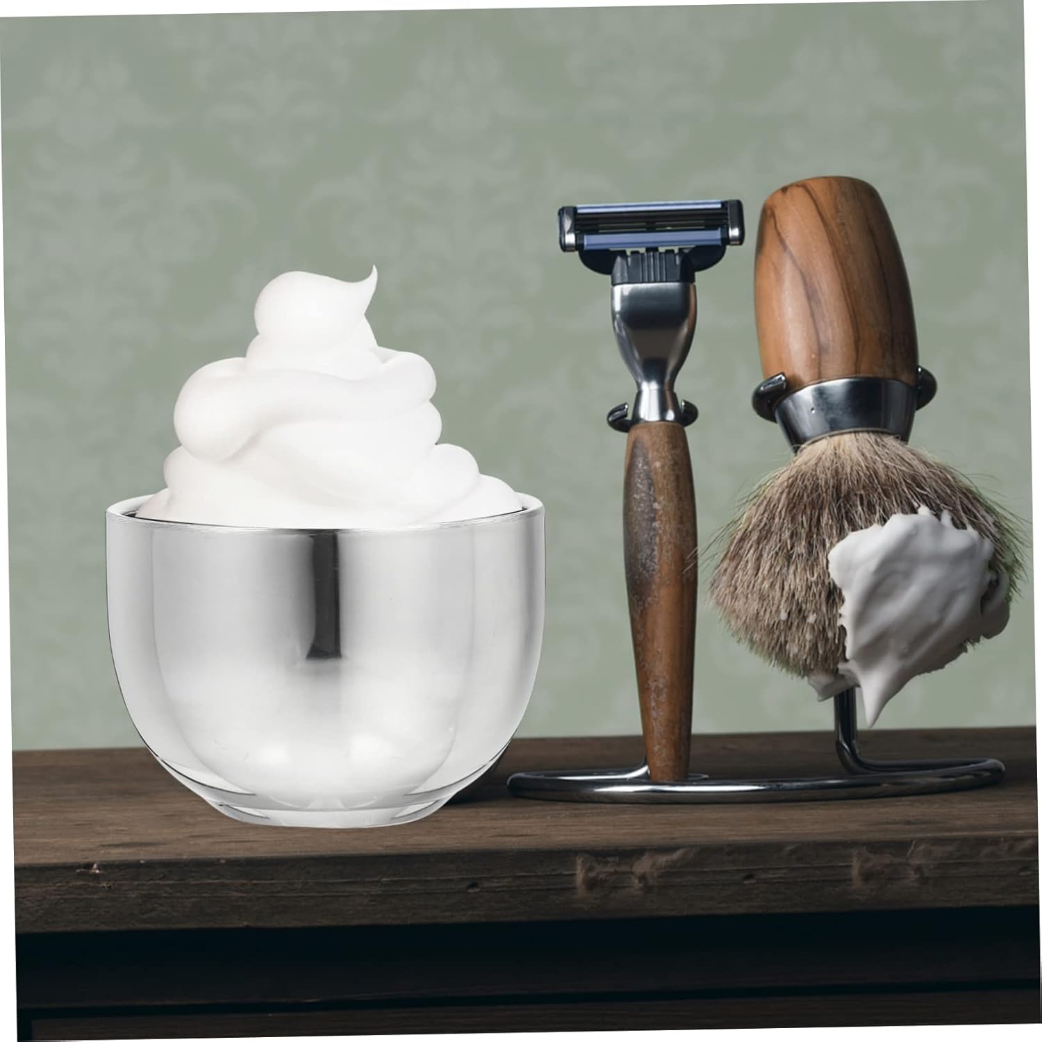 Beaupretty Tazón de jabón de afeitar, cuenco de espuma para hombre, taza de afeitar de metal, afeitadora de cabeza para hombres, taza de jabón de