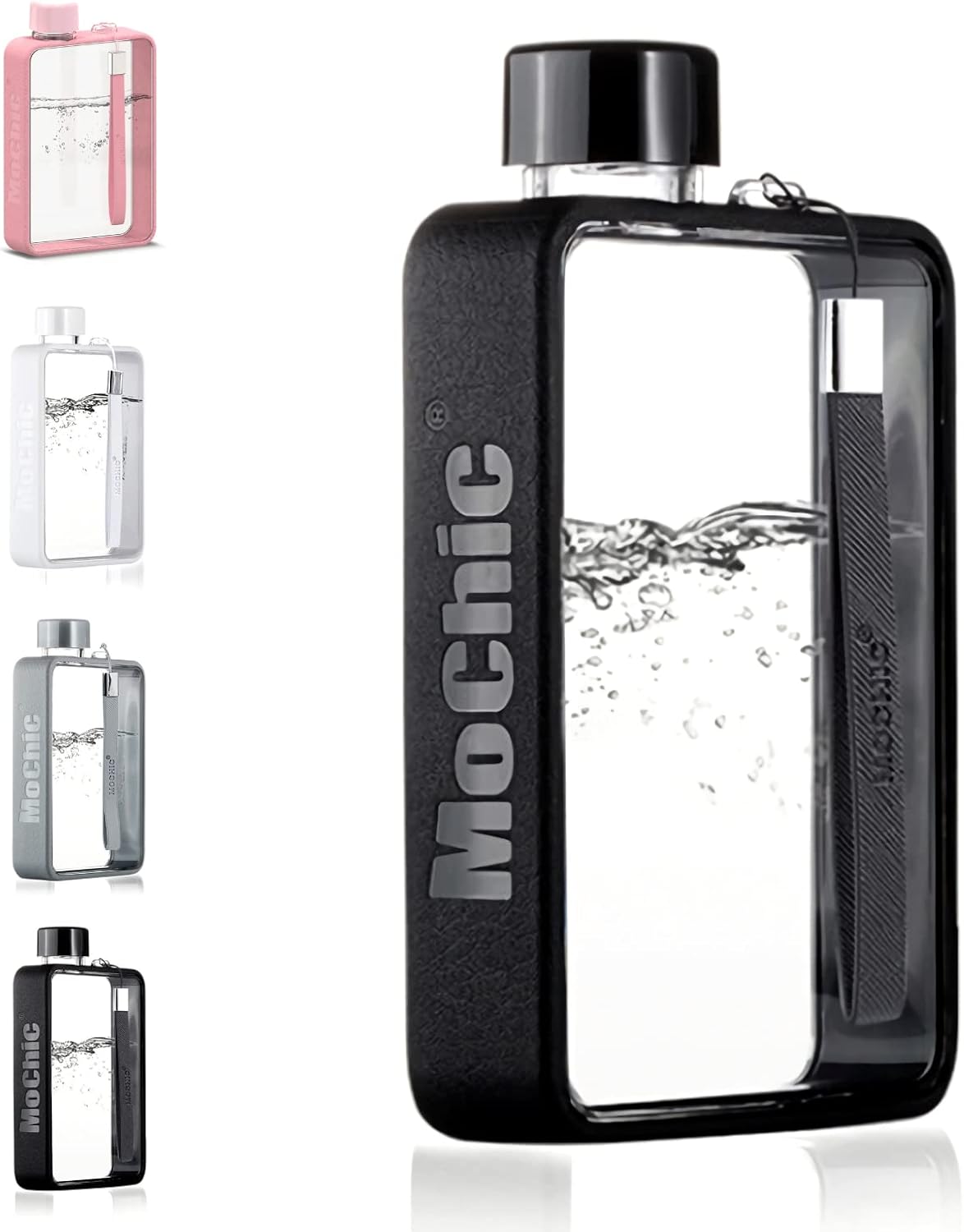 HiGropcore Botella de agua plana  Botella de agua delgada de 13 oz taza de viaje portátil  Botellas de agua cuadradas sin BPA para bolso  Botella de