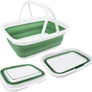 SAMMART Tina plegable con asa de 9.2 litros (2.37 galones), cesta de picnic portátil al aire libre, lavabo plegable para lavar platos, campamento, SAMMART Tina plegable con asa de 9.2 litros (2.37 galones), cesta de picnic portátil al aire libre, lavabo plegable para lavar platos, campamento,
