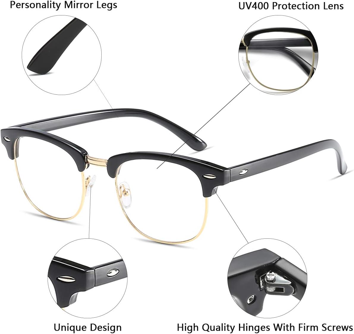 VEOFEMLEA Elegantes lentes de bloqueo de luz azul para computadora de medio marco el mejor compañero de tu ojo