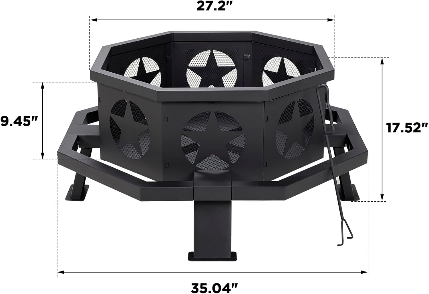 Fogatas para exteriores de 35 pulgadas, hoguera octogonal de leña, hoguera resistente para patio, jardín, campamento, playa