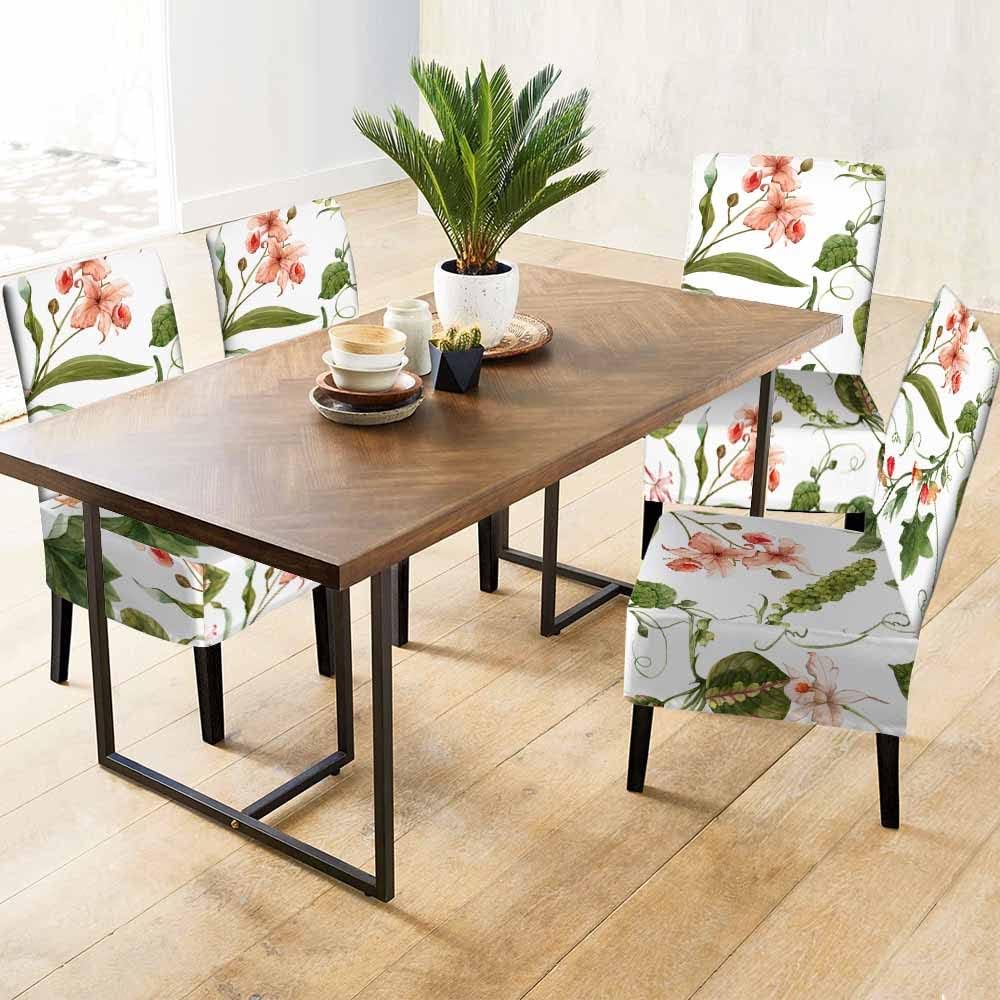 Funda de asiento de silla de orquídea tropical acuarela, follaje de palmera, plantas exóticas, poliéster, decoración elástica para el hogar,