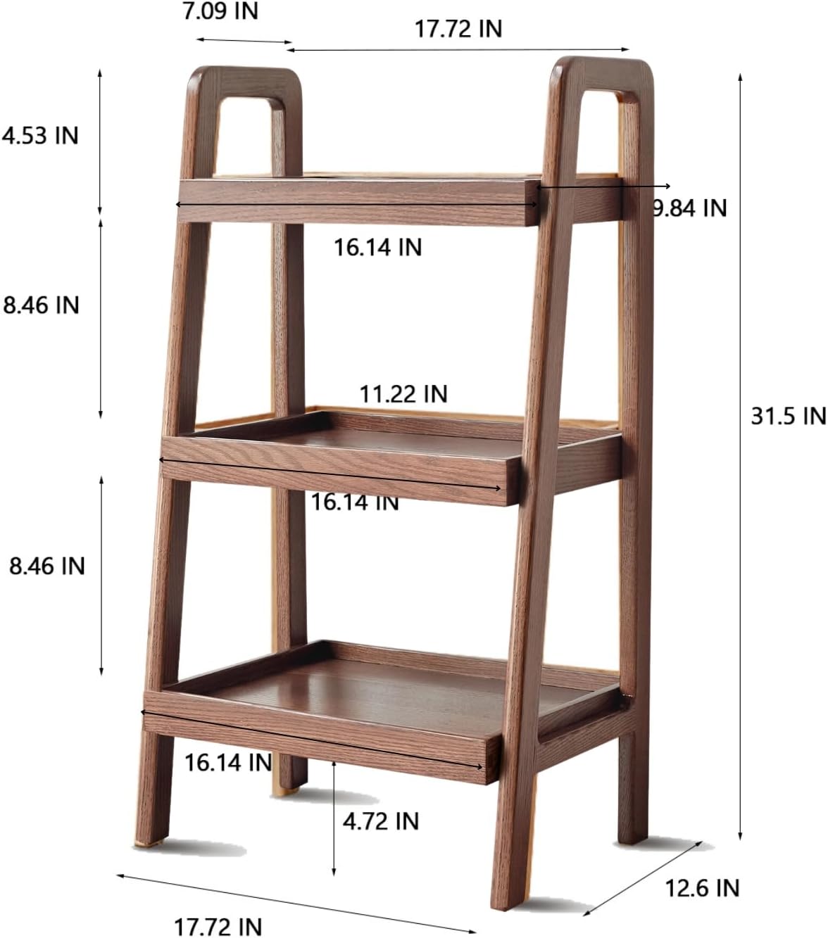 Vadisun Estantería de escalera de madera de roble macizo 100%, estantería de almacenamiento de piso con diseño de deflector de cuatro lados, mesa