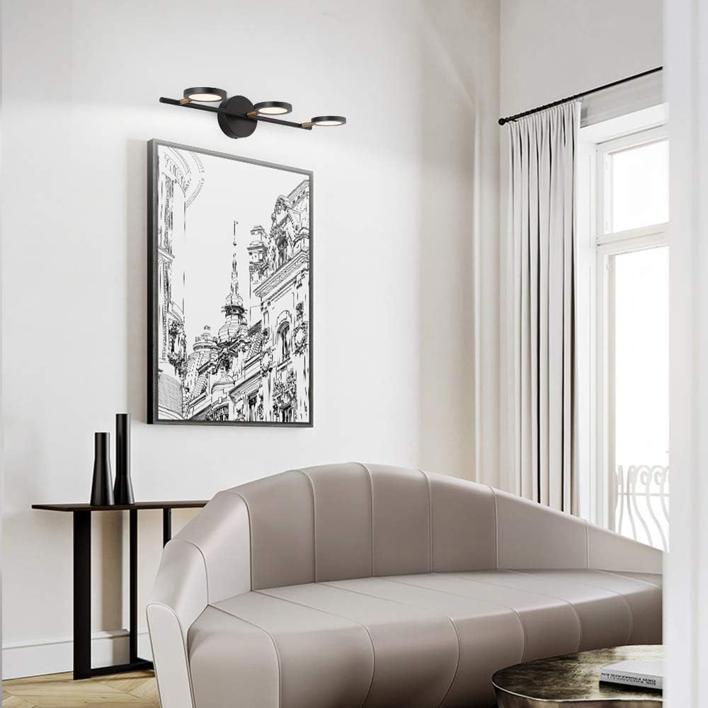Joosenhouse Bombilla negra de 3 luces, apliques de pared LED en el baño hacia arriba o hacia abajo, lámpara de baño giratoria de 21.26 pulgadas,