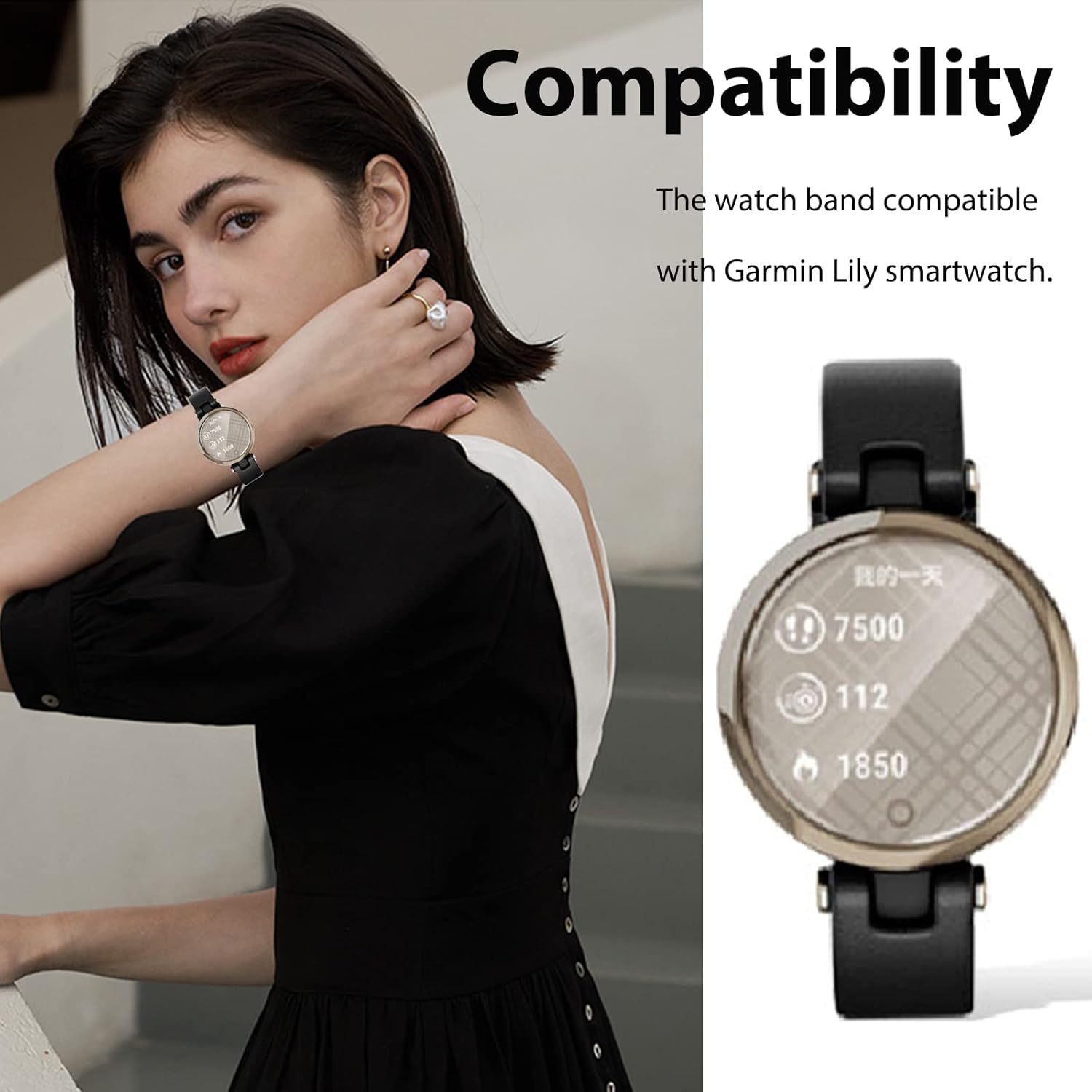 Miimall Leather Watch Band Compatible with Garmin Lily Smartwatch Strap, Replacement Watch Band Quick Release Strap Adjustable Stylish Wristband