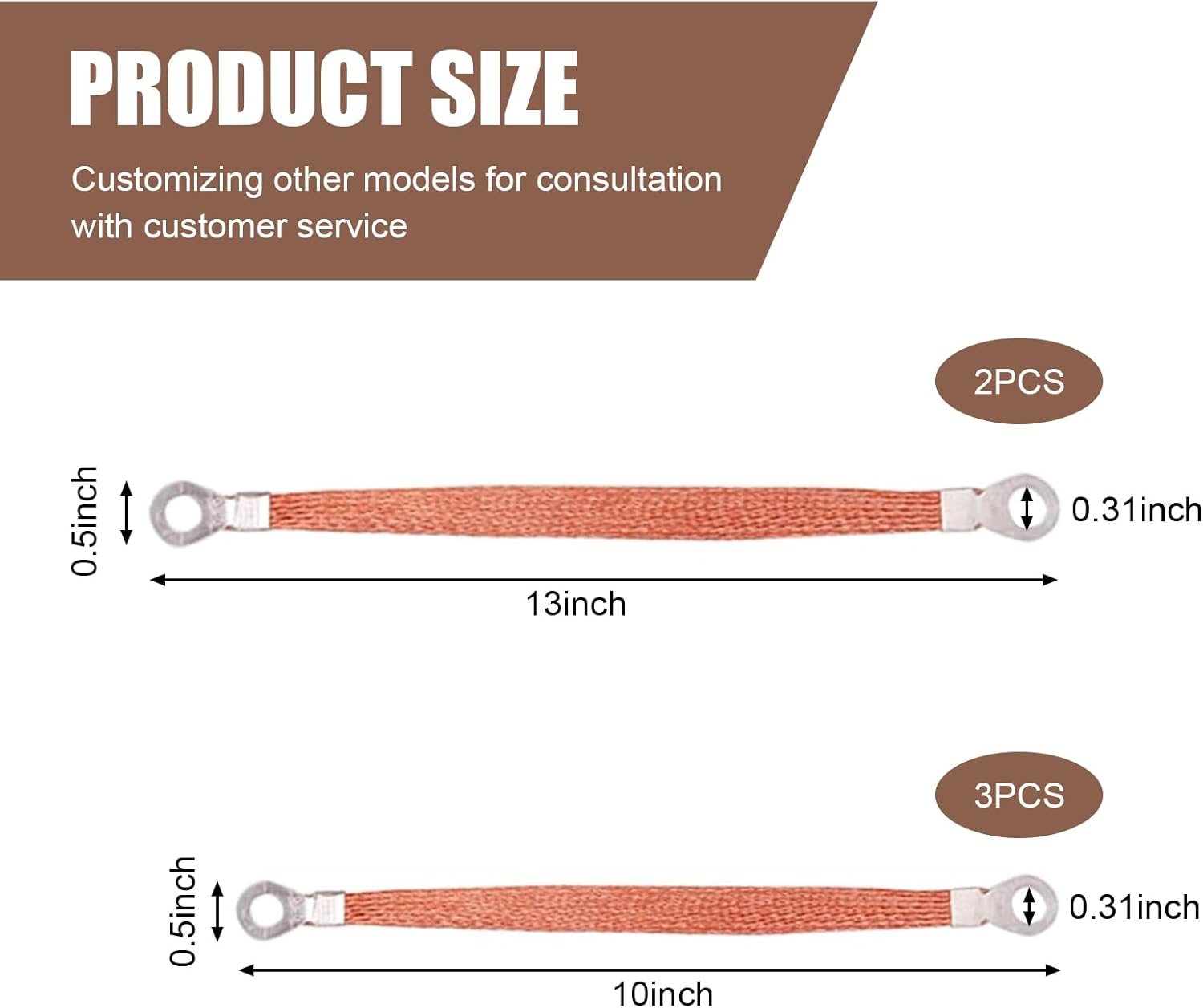 Pack-5 Car Engine Grounding Strap, 3 Pcs 9.8″ + 2 Pcs 12.9″ Flexible Copper Braided Multi-purpose Grounding Cable Strap, Bridge Cable Distribution