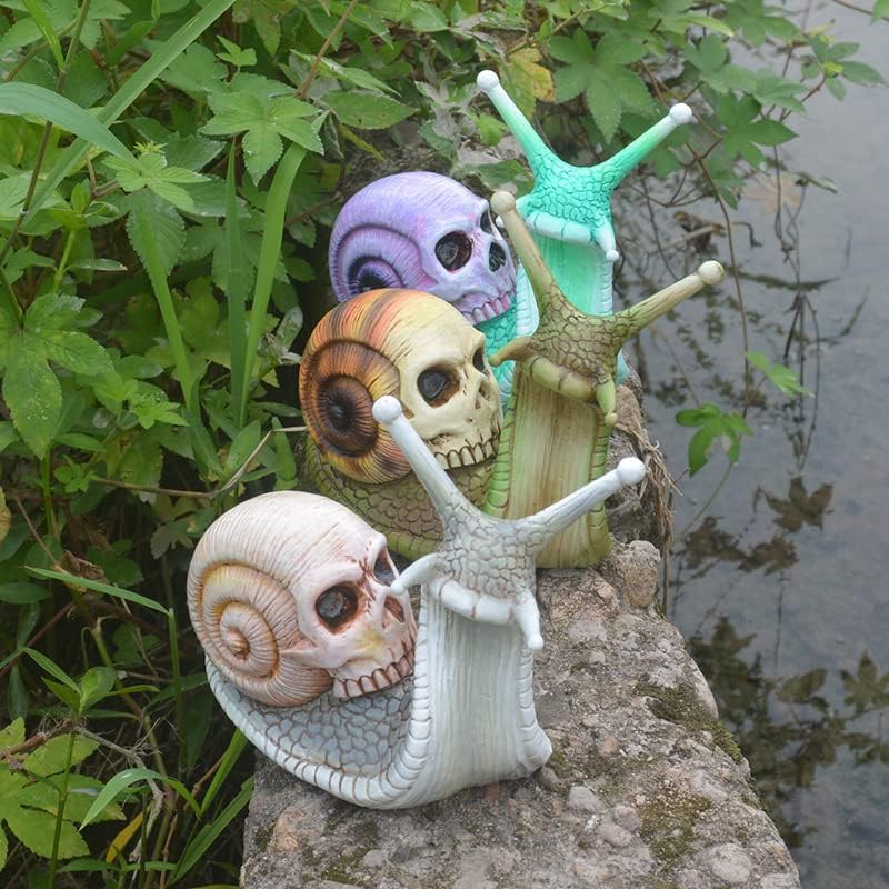 Leatrice Caracol de calavera de Halloween, escultura de calavera, decoración gótica para el hogar, manualidades de resina, decoración al aire libre,