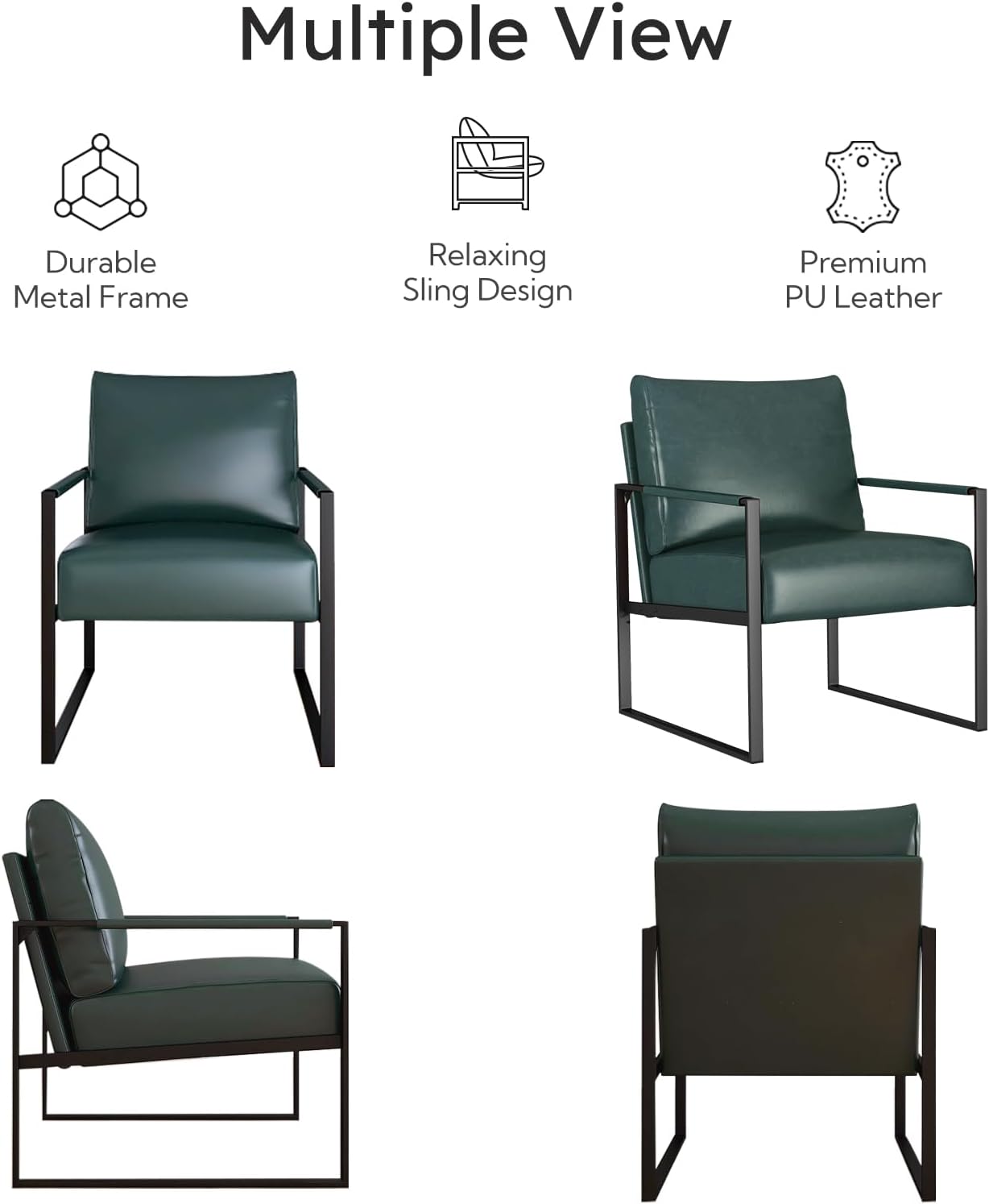 Bonzy Home Silla decorativa tapizada de piel sintética moderna de mediados de siglo con marco de acero sólido, cómoda silla de lectura sentada para