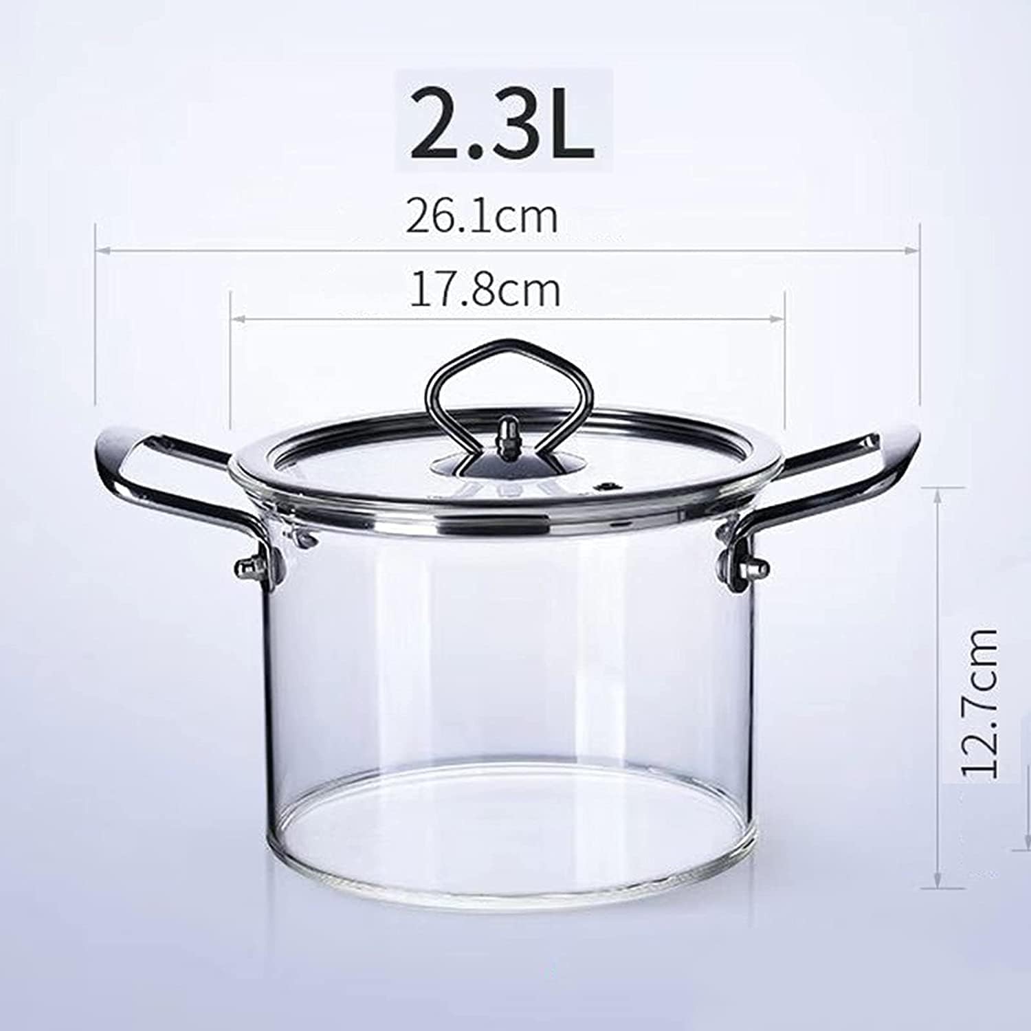 Cacerola de vidrio resistente al calor, olla de cocina de borosilicato transparente con tapa y asa, olla antiadherente para fideos y chocolate