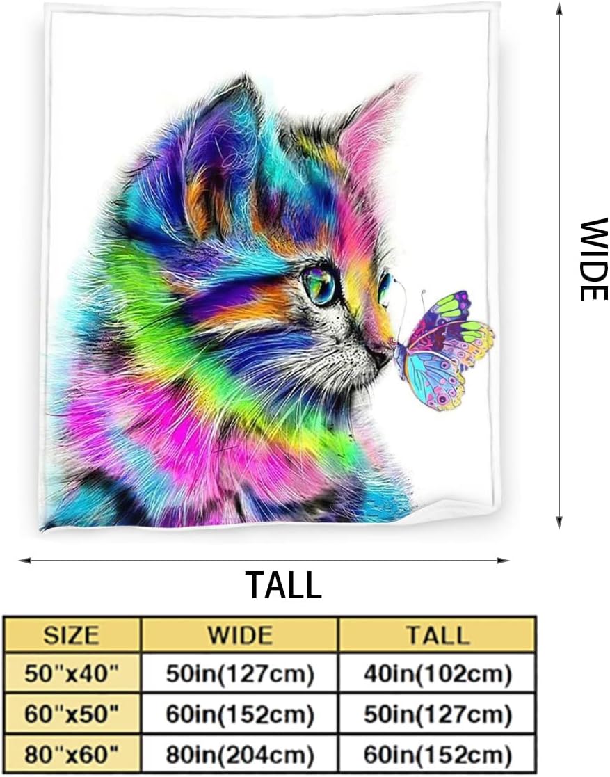 Manta de gato para niñas y mujeres, manta colorida de gato con mariposa, ultra suave y acogedora, manta de forro polar lindo para niños, amantes de
