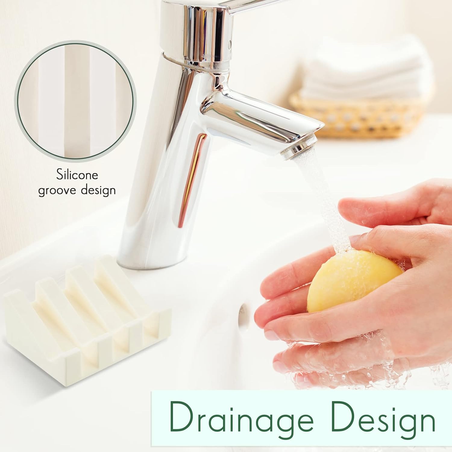 Jabonera de silicona autodrenante, jabonera para ducha, cascada, bandeja con protector de jabón de drenaje para accesorios de cocina y baño (negro,