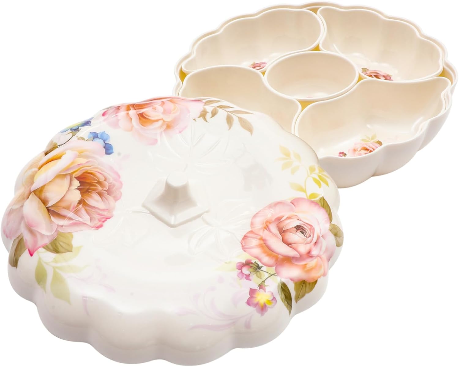 NOLITOY 1 juego de porcelana de imitación Snack Box aperitivos para niños pequeños platos de dulces con tapas pequeños recipientes para servir tazón