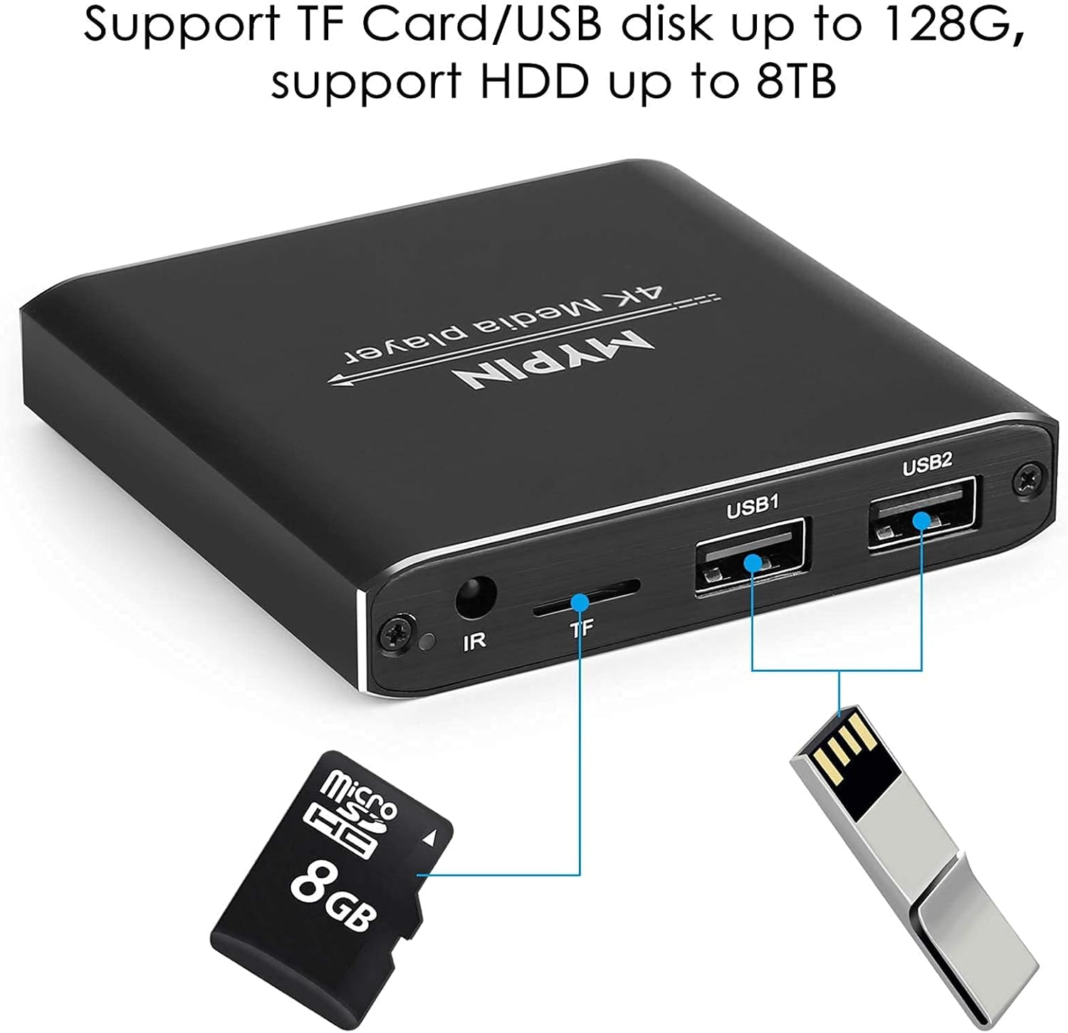 Reproductor multimedia 4K con control remoto 2X, reproductor de MP4 digital para disco duro de 8 TBunidad USBtarjeta TFH.265 MP4 PPT MKV AVI