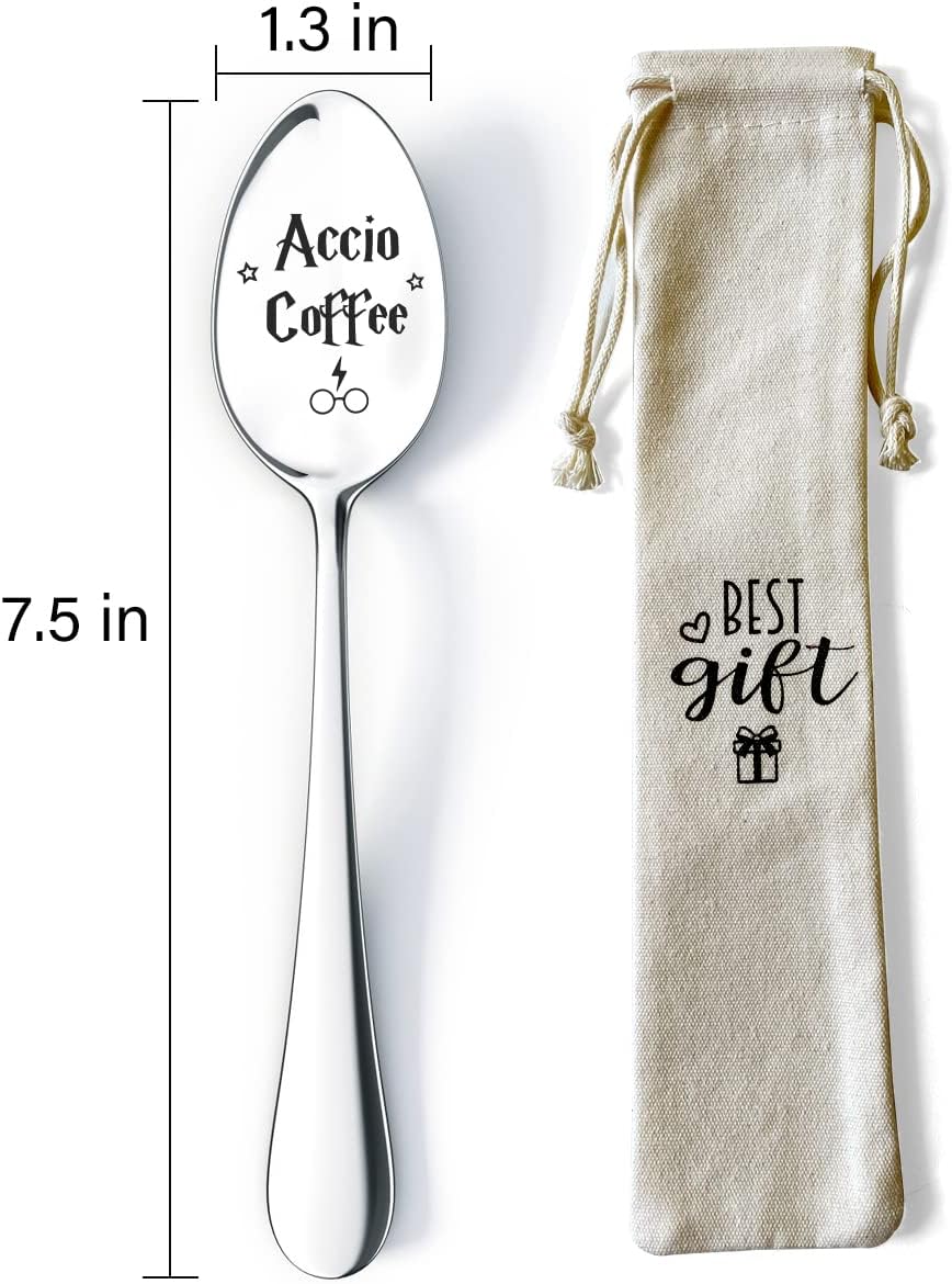 Ptzizi Funny Accio Coffee – Cuchara de café de acero inoxidable grabada para los amantes del café y el té, amantes de los libros, amigos fanáticos