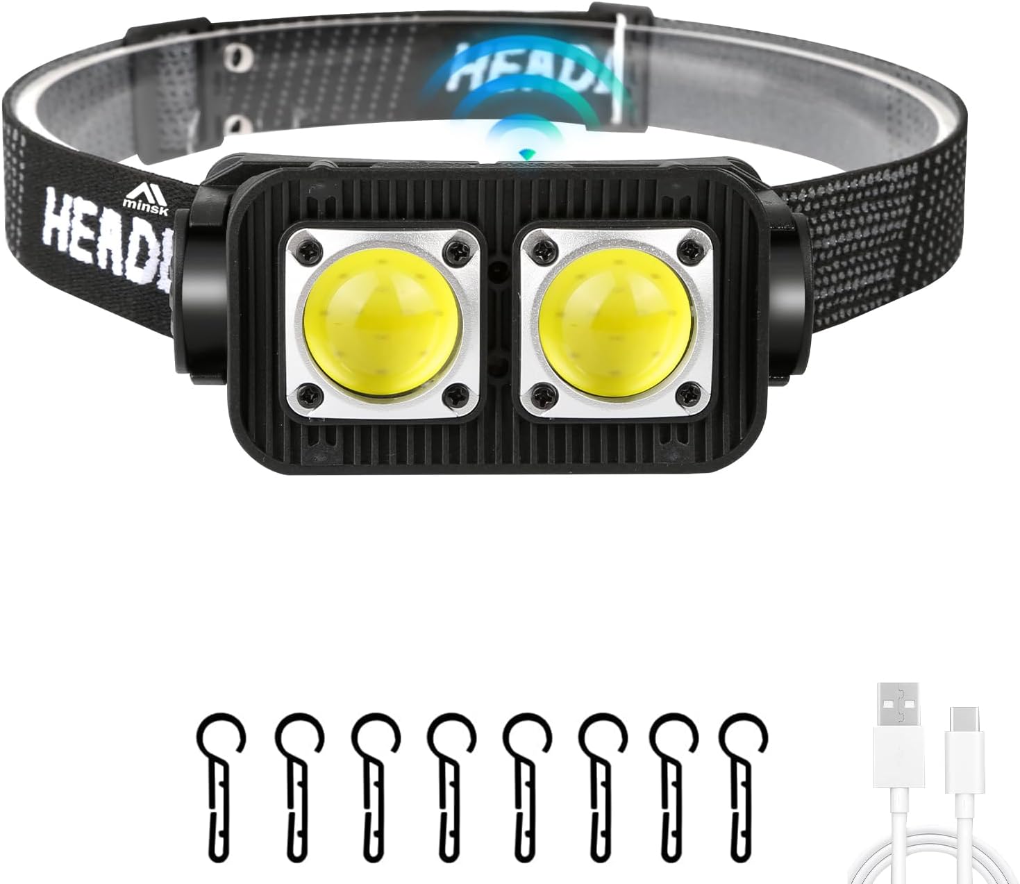 Linterna frontal recargable, sensor de movimiento de 1000 lúmenes, lámpara LED recargable para exteriores, impermeable, IPX4, para caminar por la