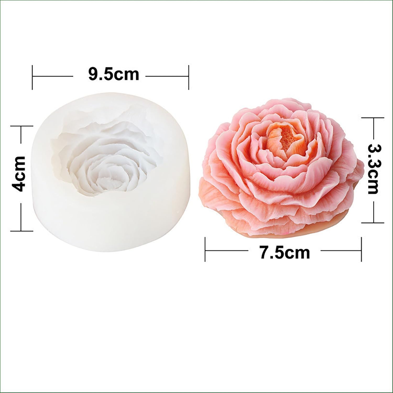 Paquete de 2 moldes para velas de peonía, molde de resina de flores medio abiertas, moldes de silicona de fundición de resina para decoración del