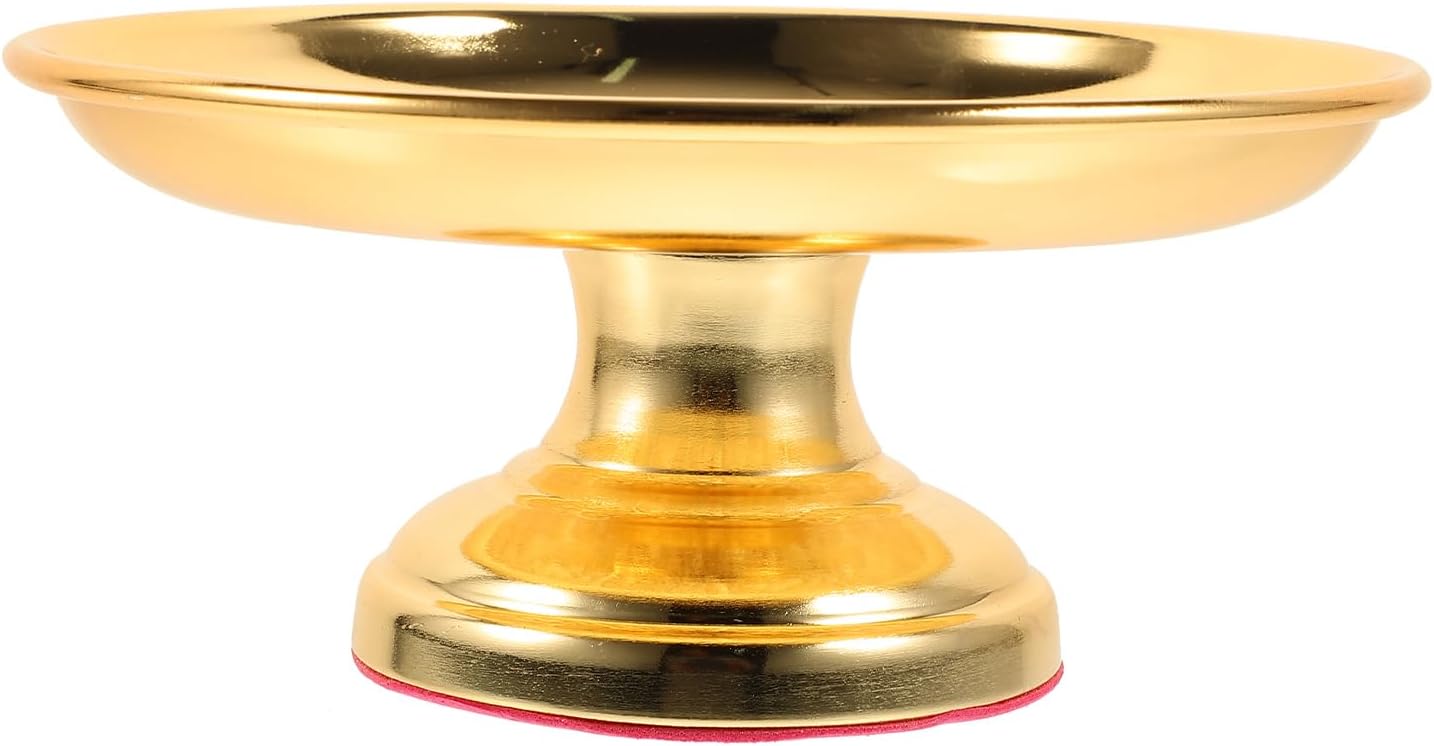 Cabilock Plato budista dorado vintage para ofrendas de agua, bandeja de frutas, cuenco de bendición, flor de loto, postre, soporte elevador de