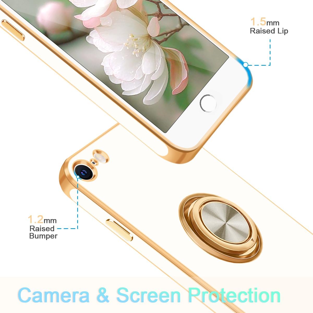 Fingic Funda para iPhone SE 20222020, iPhone 87 con soporte de anillo de 360 soporte magnético para automóvil Soporte magnético para automóvil,