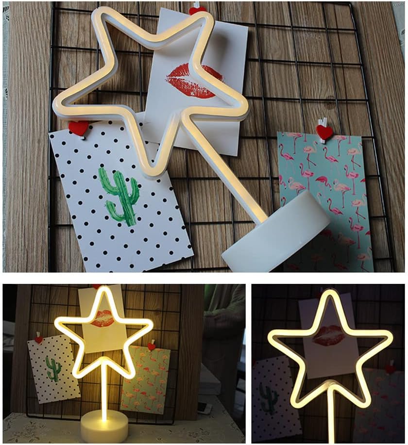 Luz de letrero de neón con base en forma de estrella, lámpara de mesa LED para fiesta, Navidad, cumpleaños, decoración de luz de estrella, USB o