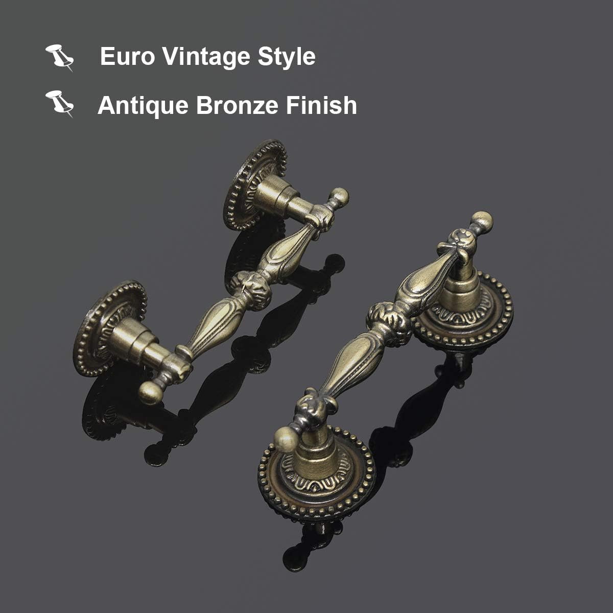 GOLDENTIMEHARDWARE Paquete de 6 tiradores de gabinete de 2.5 pulgadas, tiradores de cajón de bronce antiguo, estilo europeo vintage, manija de