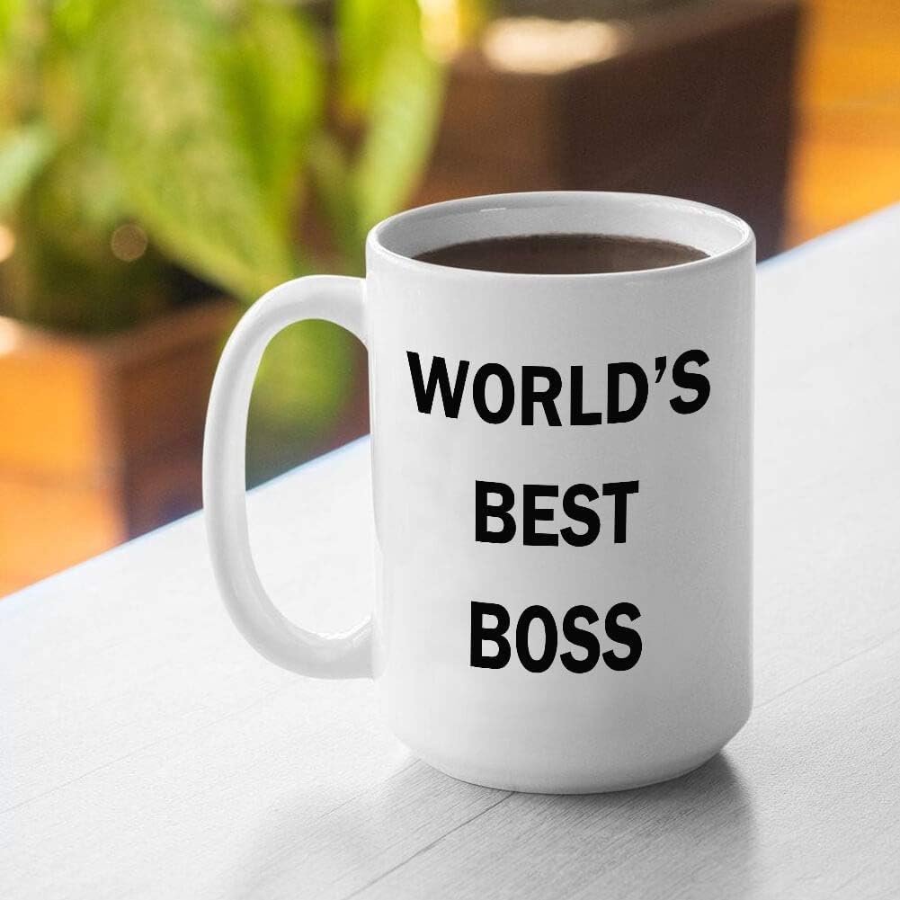 Dunder Mifflin (The Office) World’s Best Boss TV Show – Taza de cerámica para café (té, cacao) de 15 onzas, taza oficial de Michael Scott como se ve