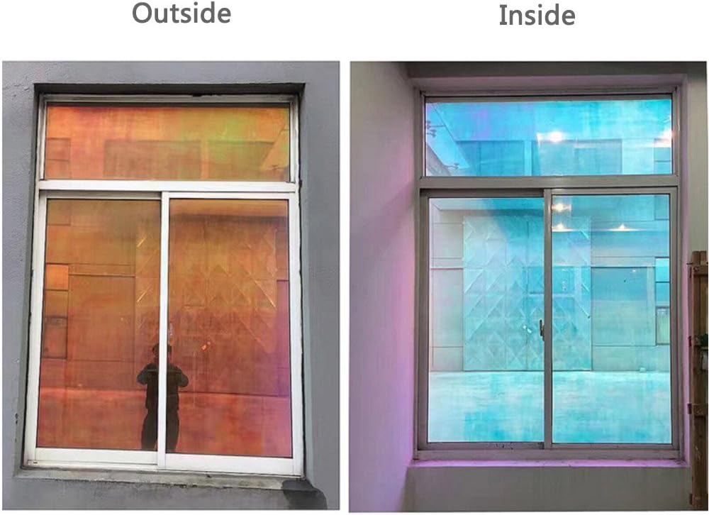 HOHOFILM Película de ventana de color camelón de 54 x 20 pulgadas, efecto arcoíris, tinte iridiscente, calcomanía decorativa de vidrio, calcomanía