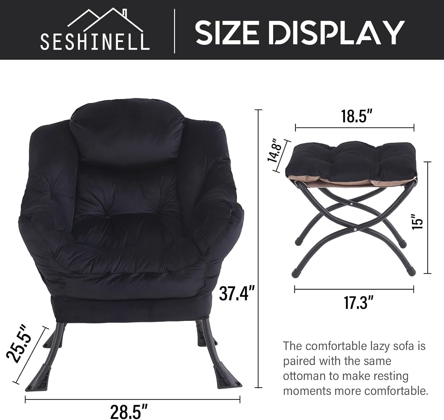 SESHINELL Silla perezosa con otomana, moderna silla de acento contemporánea, sofá de ocio con reposabrazos, silla de lectura y reposapiés plegable
