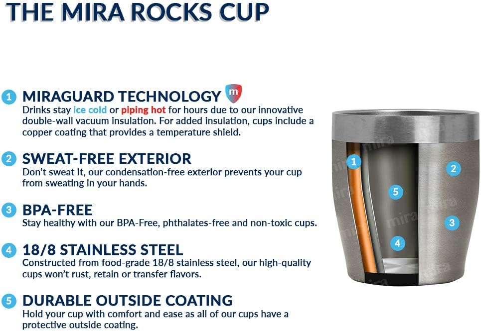 MIRA Vaso aislado de 12 onzas, taza de acero inoxidable para vino y rocas, ideal para vino, whisky, café y cócteles, oro rosa
