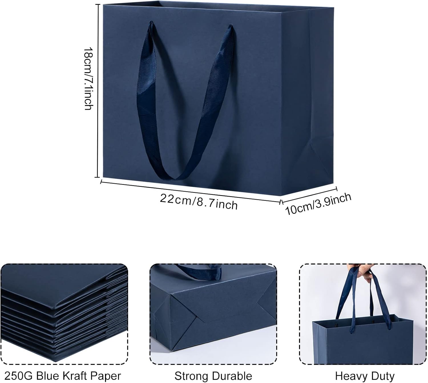 driew Bolsas de regalo grandes de color azul marino, paquete de 12 bolsas de regalo extra grandes azul marino, asas de cinta, bolsas de regalo de