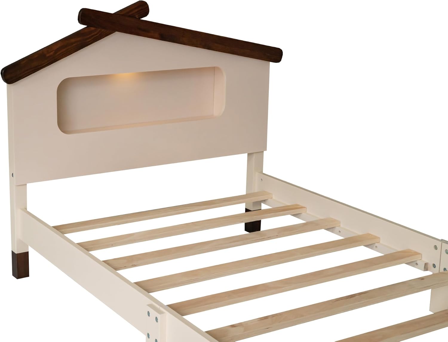 Merax Marco de cama de madera individual para niños con luz de movimiento, plataforma de madera para niños y niñas, no necesita somier, fácil de