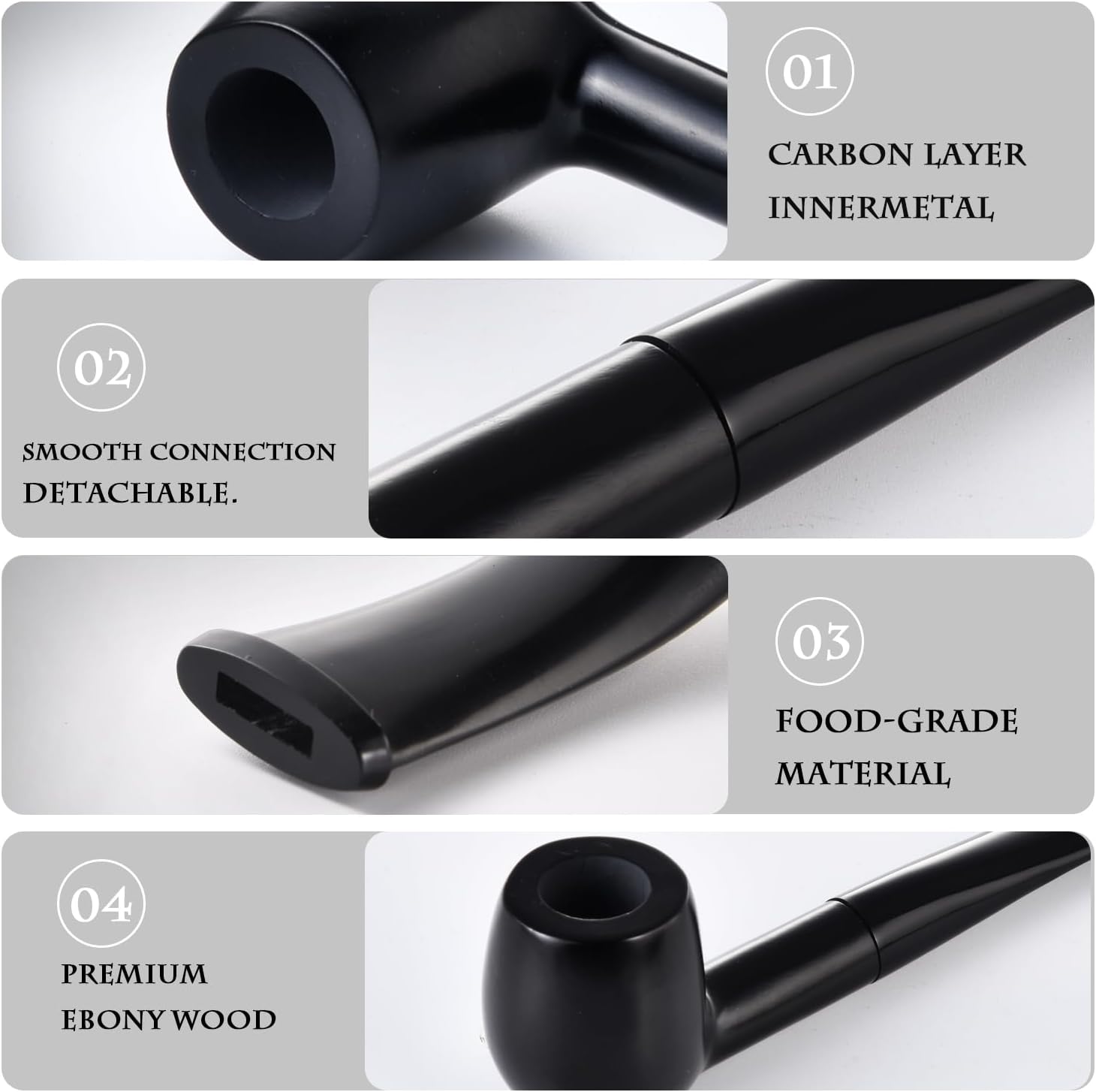 Pipa de tabaco, pipa para fumar de palisandro Churchwarden con soporte para tubería, broca de tubo, raspador 3 en 1, filtro de tubería, aldera de