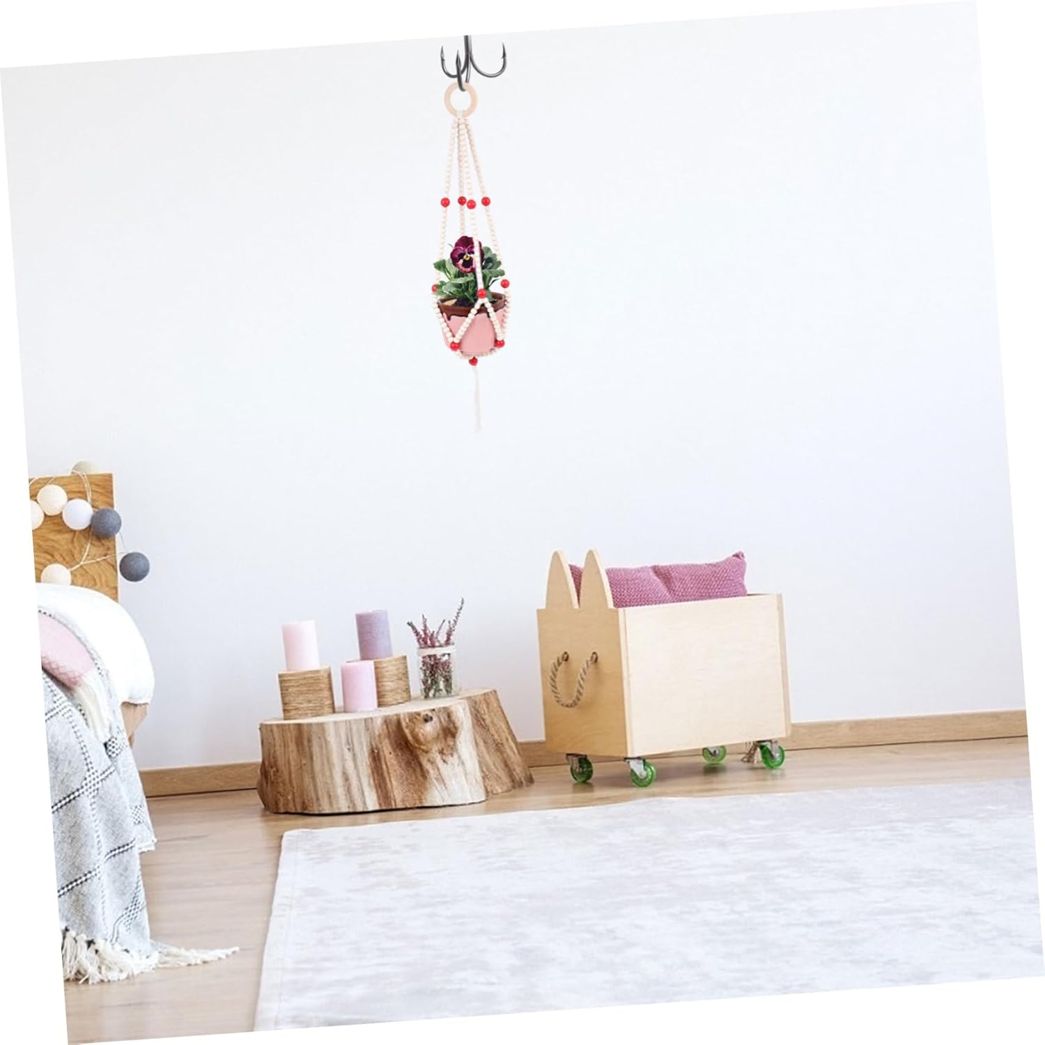 GANAZONO Colgador de plantas con cuentas para colgar macetas, cesta colgante, cuentas de madera de cactus para tejer decoración