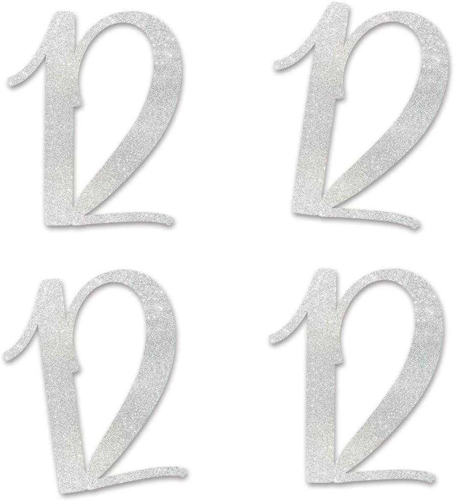 12 números recortados con purpurina plateada, decoración de aniversario para fiesta de cumpleaños número 12, artículos esenciales para bricolaje