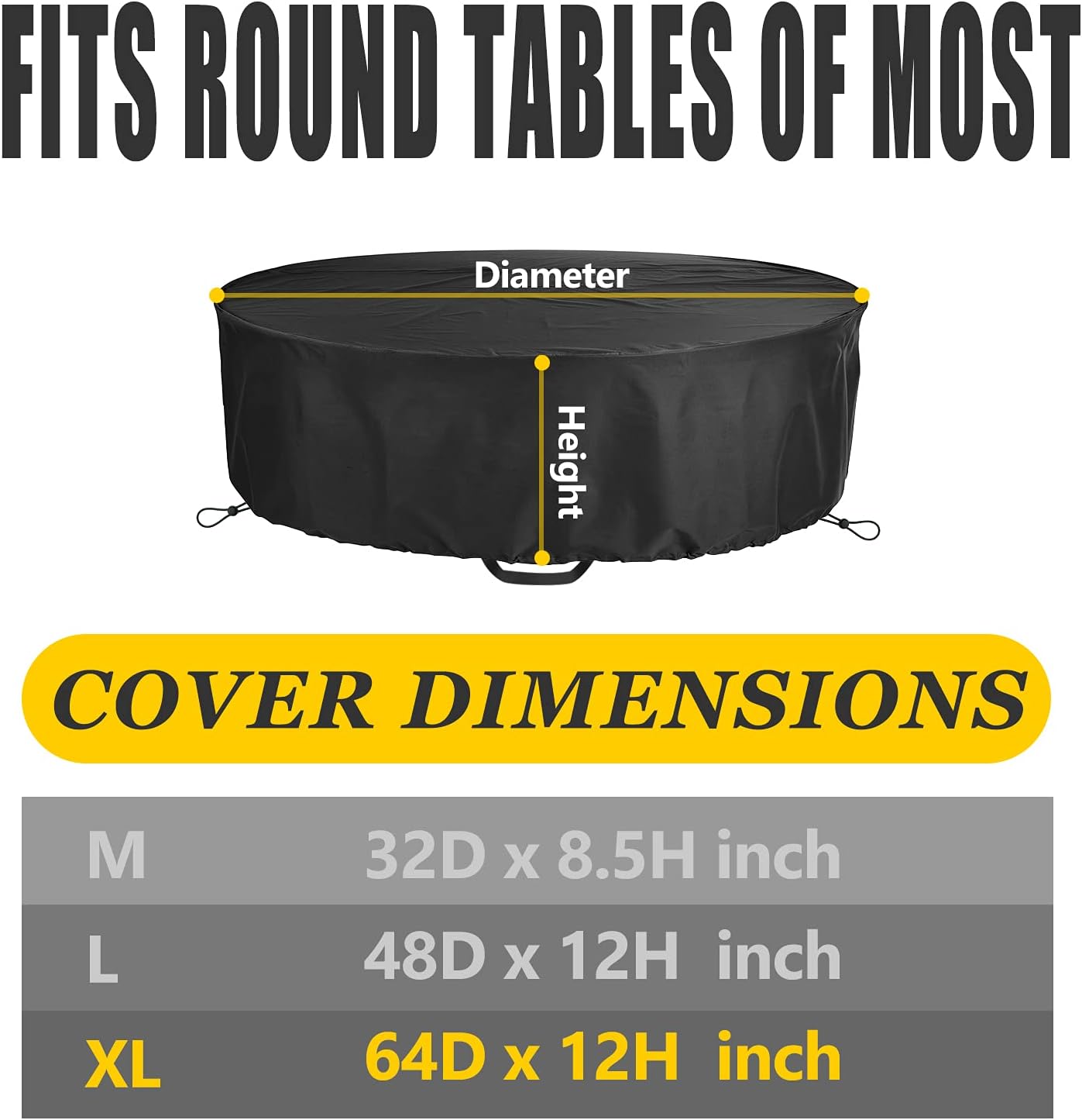 SELUGOVE Funda de mesa redonda, adecuada para mesa redonda de patio de 64 pulgadas de diámetro, tela Oxford de doble capa gruesa negra