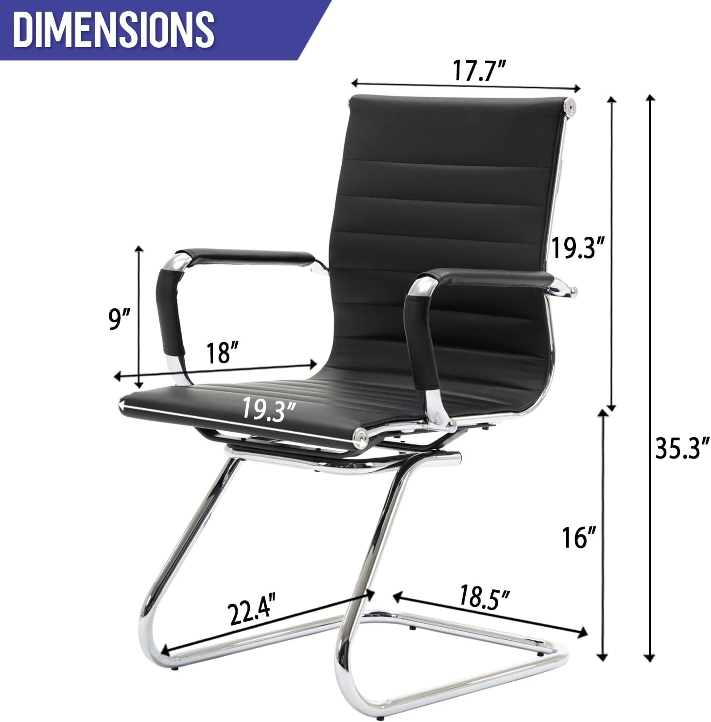 Wahson Silla de oficina de piel resistente para invitados respaldo medio, sillas de cuarto de conferencia, recepcion, set de 2 , Cuero, Negro