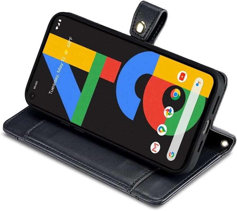 Asuwish Funda para teléfono para Google Pixel 4a 4G Funda tipo cartera y protector de pantalla con cremallera para tarjetero, soporte de cuero,