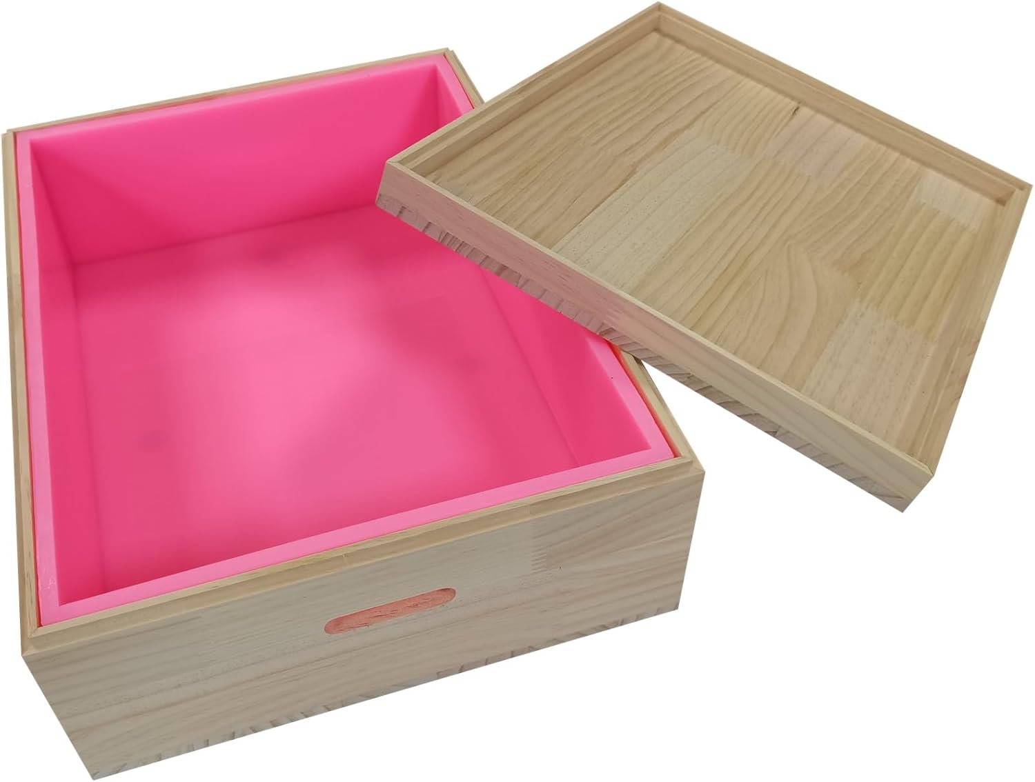 Molde de jabón de silicona de gran tamaño con estuche de madera de 32 libras, 512 onzas, 14.5 L, molde de losa de silicona con tapa de caja de