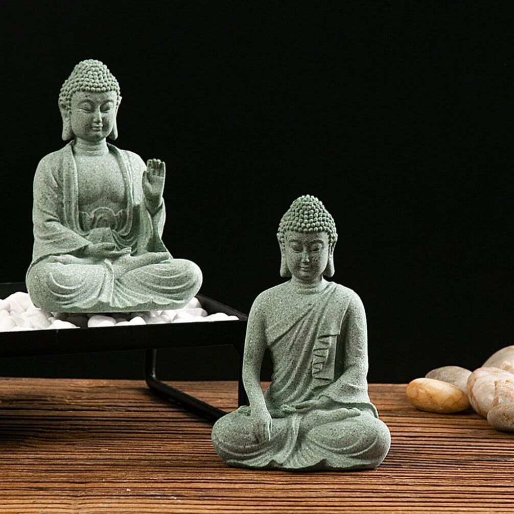 HOMSFOU Suministros de paisaje para pecera, decoración de Buda meditante, escultura de Buda antigua, decoración de escritorio, bendición, decoración