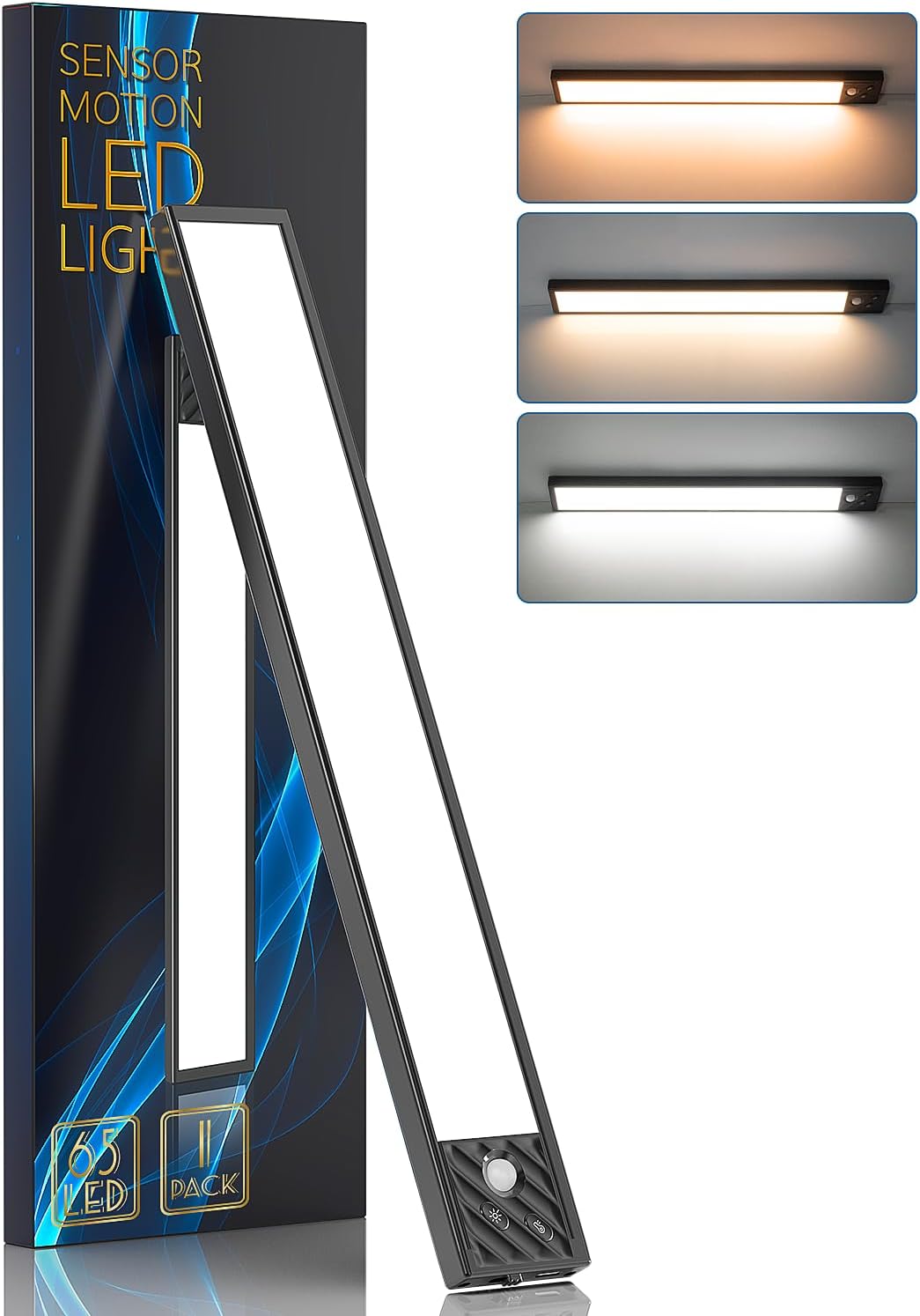 2023 65 luces LED con sensor de movimiento para interiores, 3 temperaturas de color, 1 paquete de iluminación regulable debajo del gabinete, luces