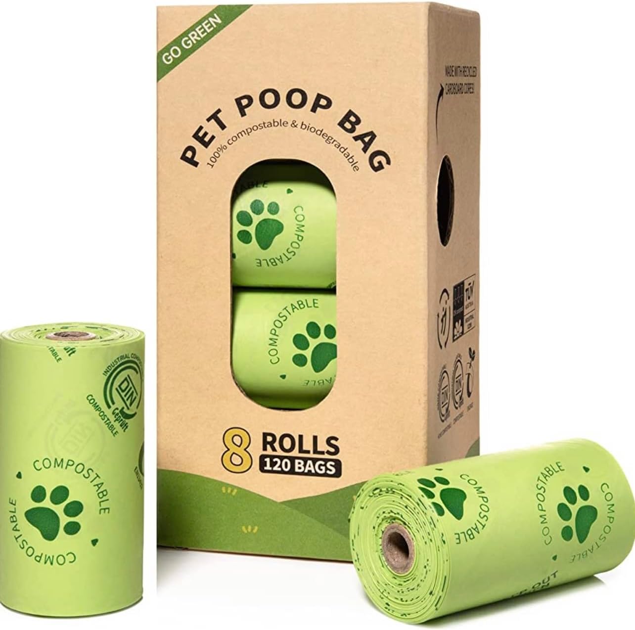 Bolsas biodegradables para excrementos de perro, 100% compostables certificadas, 13 x 9 pulgadas, sin plástico, respetuosas con el medio ambiente, a