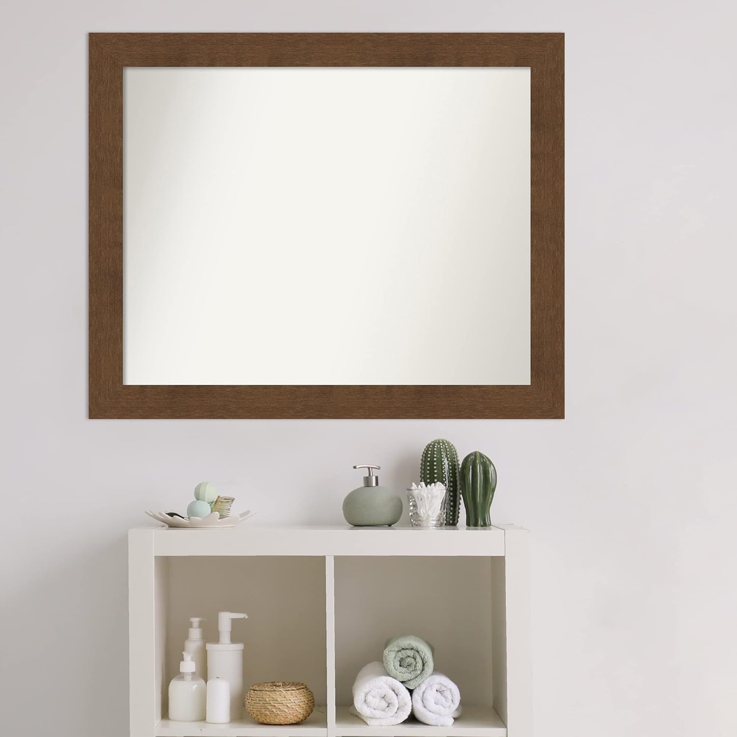Amanti Art Wood Bathroom Mirror, Carlisle Brown Wall Mirror for use as Bathroom Vanity Mirror Over Sink (26 x 32 in.) Non-Beveled Mirror, Brown