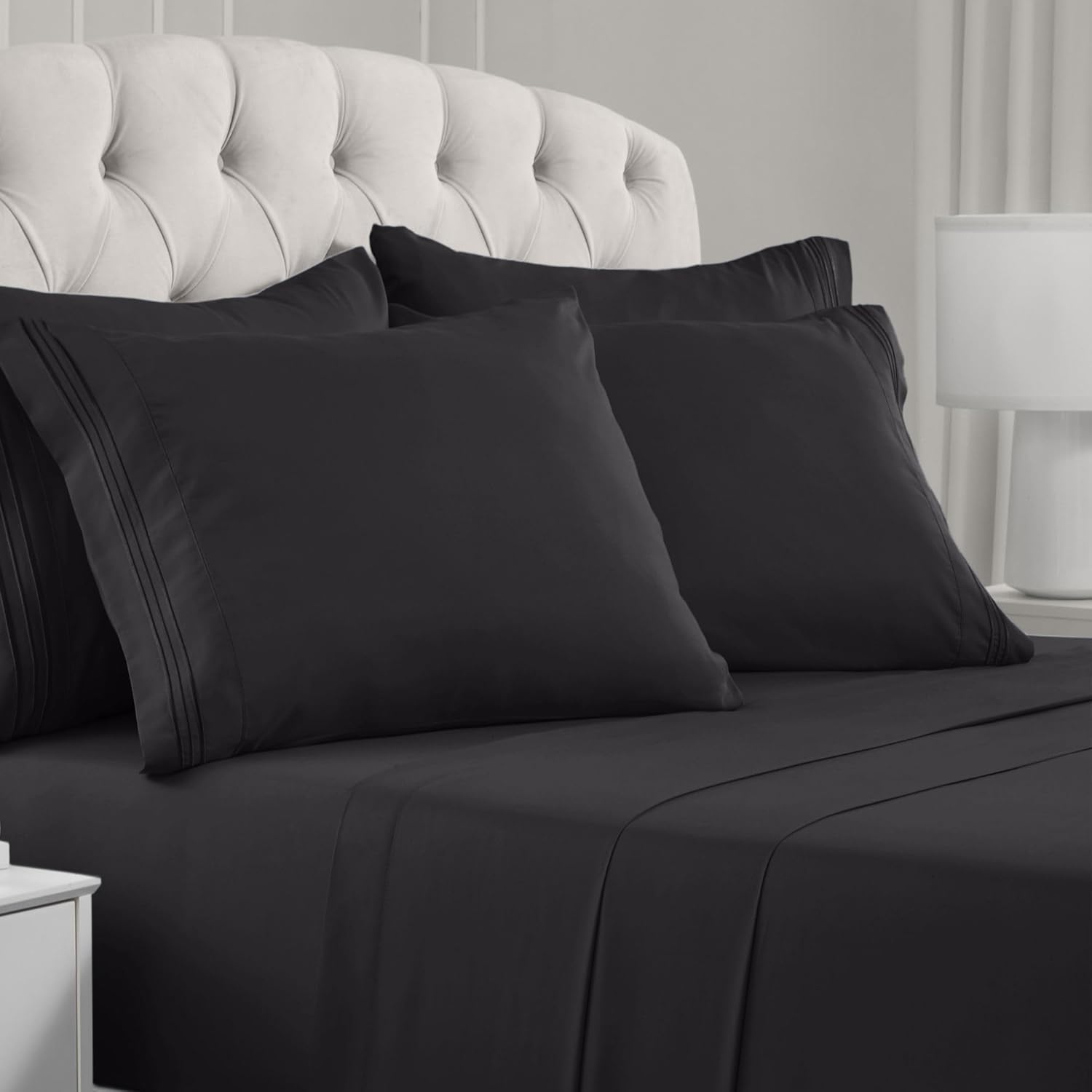 Mellanni Sábanas para cama de tamaño Queen, 6 piezas de la colección icónica de sábanas y fundas de almohada, lujosas, suaves y refrescantes,