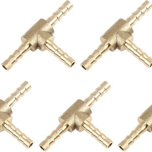 X AUTOHAUX Adaptador de conector en T de 3 vías de latón de manguera de 0.157 in para tubería de aceite de gas de agua de aire, 5 unidades X AUTOHAUX Adaptador de conector en T de 3 vías de latón de manguera de 0.157 in para tubería de aceite de gas de agua de aire, 5 unidades