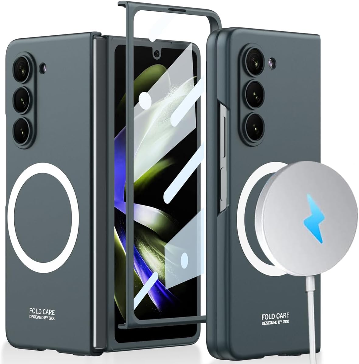 NINKI Magsafe – Funda compatible con Magsafe para Samsung Galaxy Z Fold 5 con protector de pantalla integrado, funda protectora completa militar