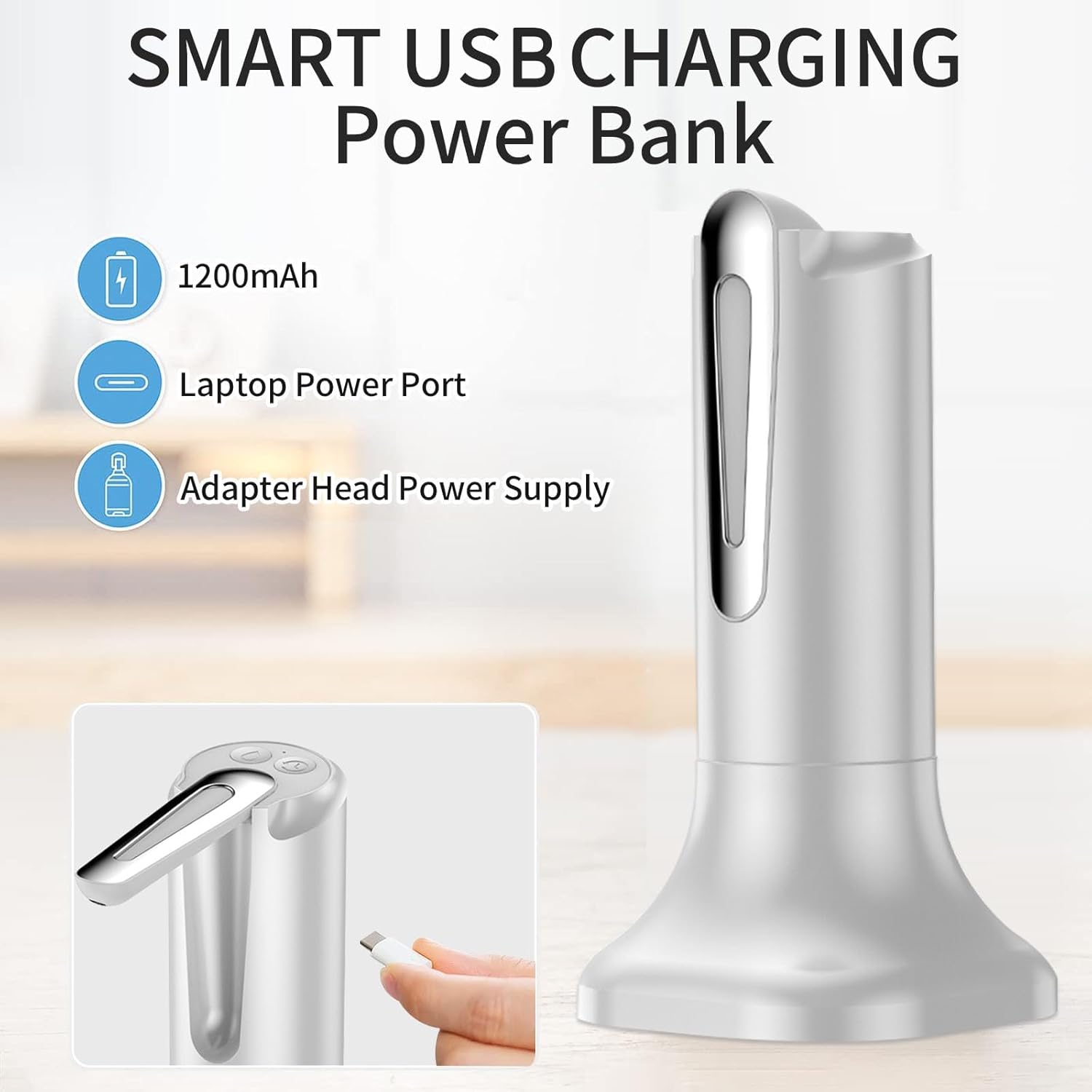 Dispensador de agua para botella de 5 galones, bomba de agua portátil universal automática y plegable, bomba de agua potable eléctrica de 1200 mAh,