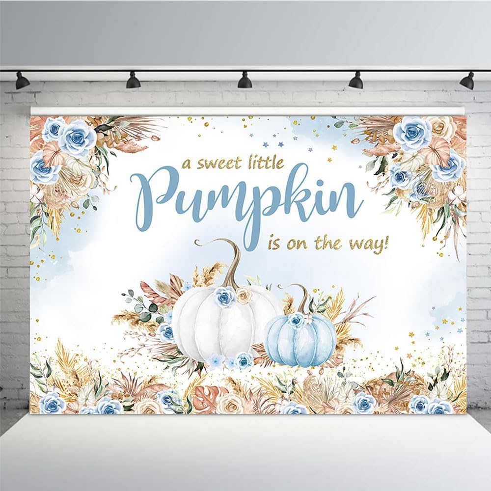 MEHOFOND Telón de fondo bohemio de otoño para baby shower, de 7 x 5 pies, una calabaza dulce está en camino, fondo de calabaza para niños, acuarela